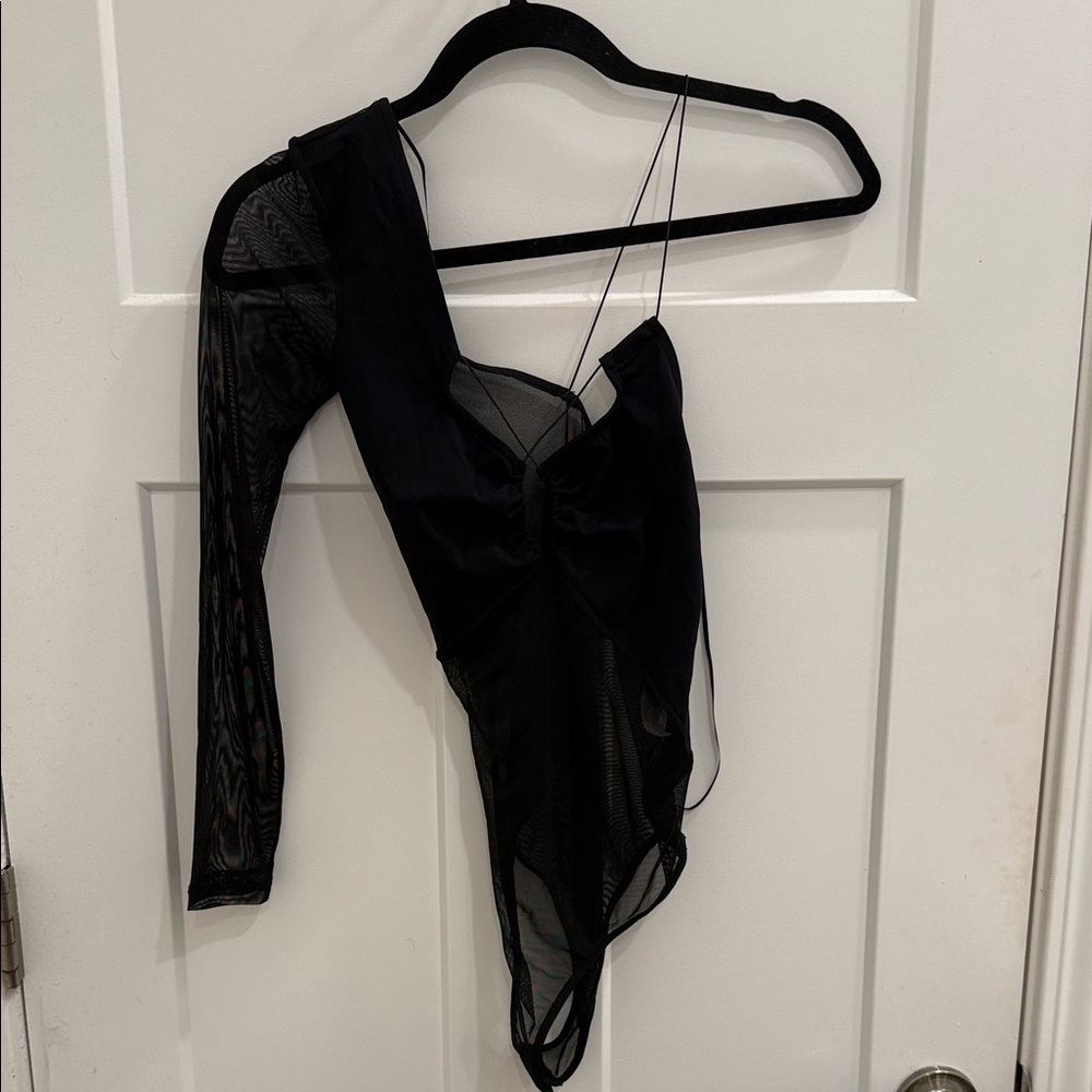 Zara Black Asymmetrical Mesh Bodysuit